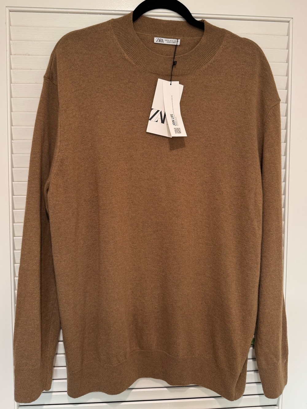 NWT ZARA Tan Wool Cashmere Blend Crew Neck Sweater Size XL